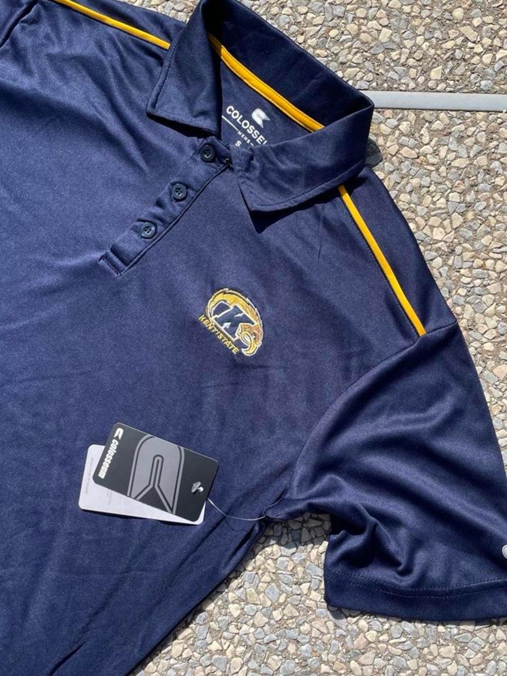 Colosseum Kent State Navy Polo with Yellow Trim and Embroidered Logo